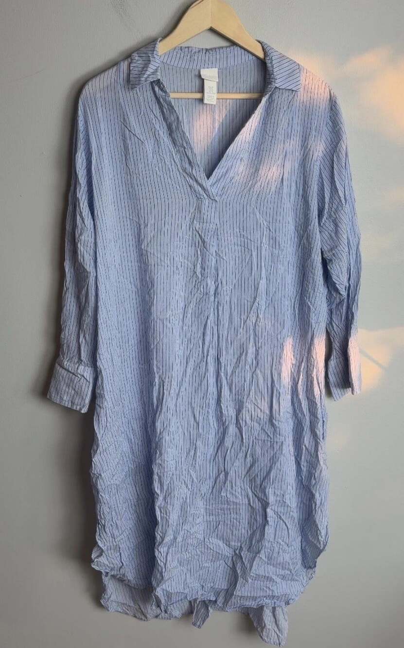 H&M Shirt Dress Blue White Striped Long Sleeve Tunic Size Medium Women’s